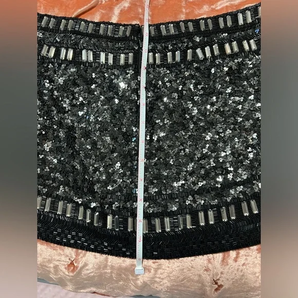 VINTAGE All Saints Spitalfields Sequin Embellished Black Silver Mini Skirt S/M - Picture 11 of 13